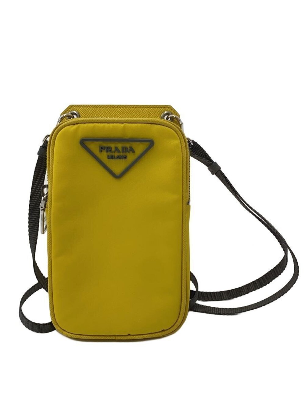 Prada Tessuto Phone Crossbody Bag yellow enamel triangle logo